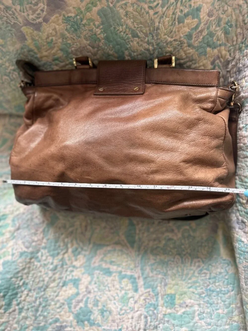 Tory Burch Large Brown Leather Double Handle Satchel Crossbody Bag